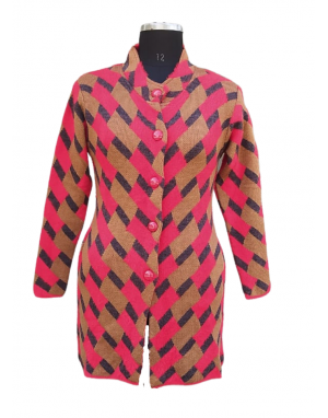 Women Long coat Red Jacquard design